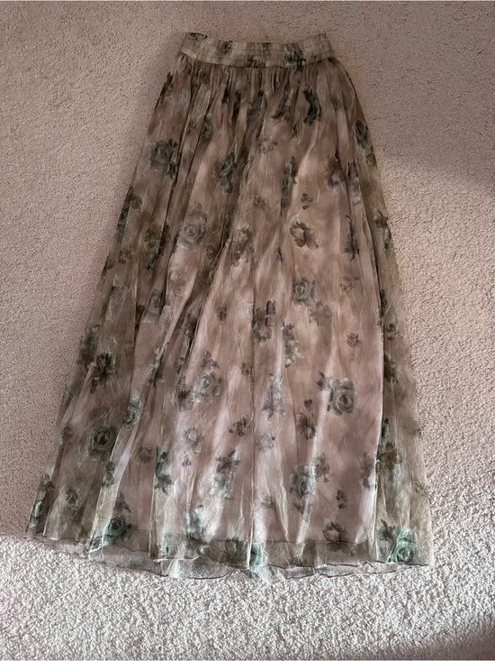 Dresses & Skirts - Floral Sheer Tiered Maxi Skirt - Green Floral